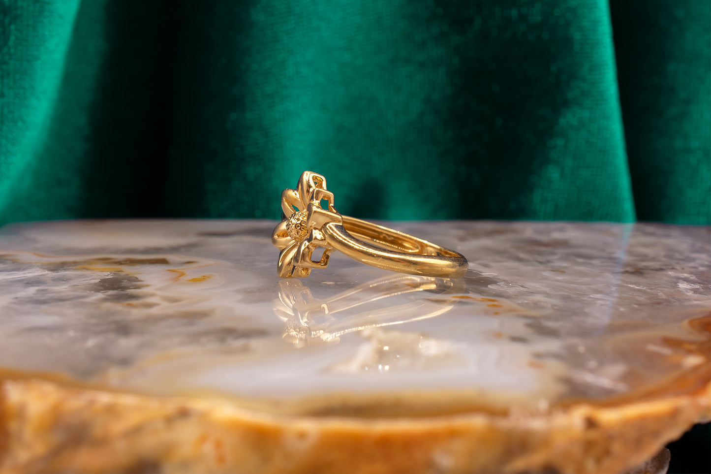 Vintage 18k Yellow Gold Sunflower Bypass Ring Size 6