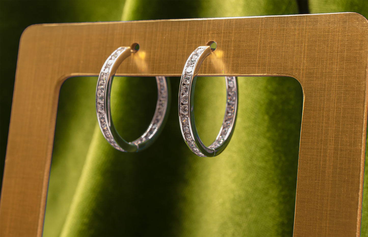 Estate Vintage 14k White Gold Channel Set CZ Inside Out Hoop Earrings 1 inch