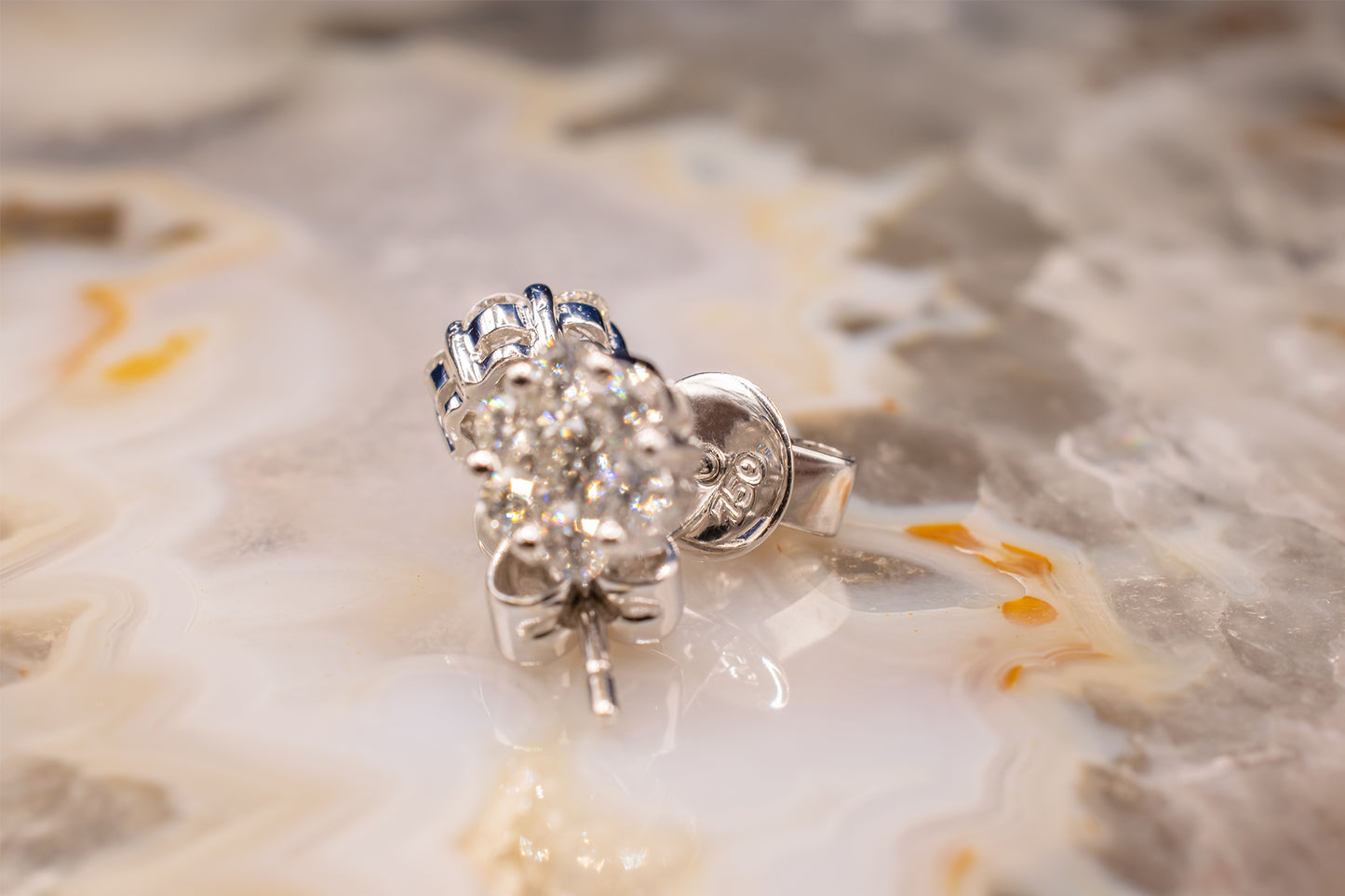 Vintage Estate 18K White Gold Diamond Cluster Flower Stud Earrings