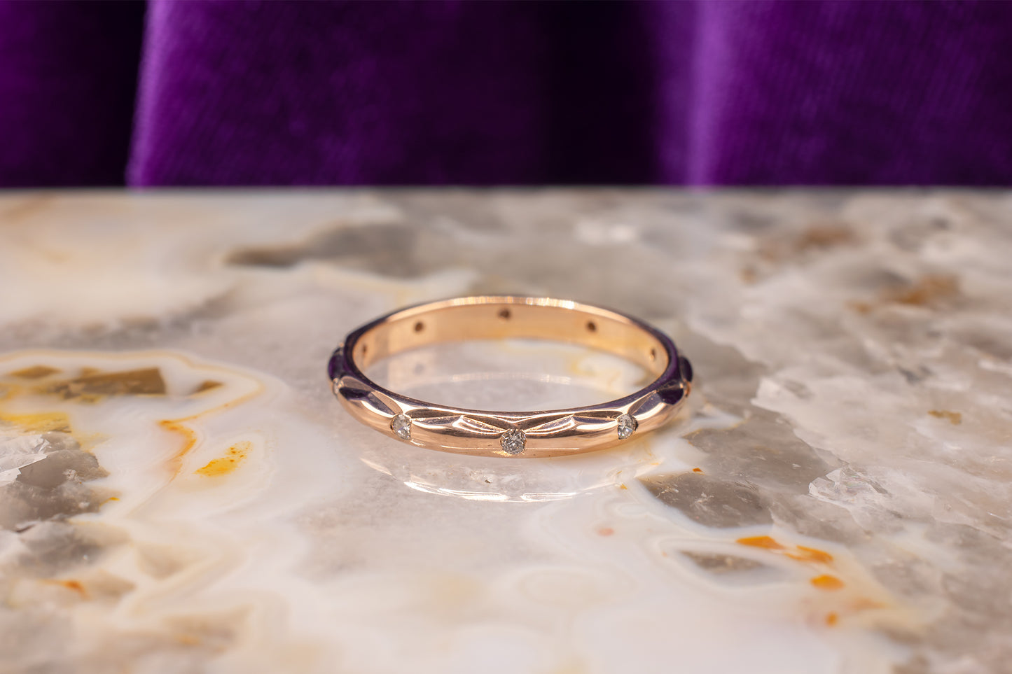 Vintage 14k Rose Gold Burnished Set Diamond Eternity Band 2.4mm