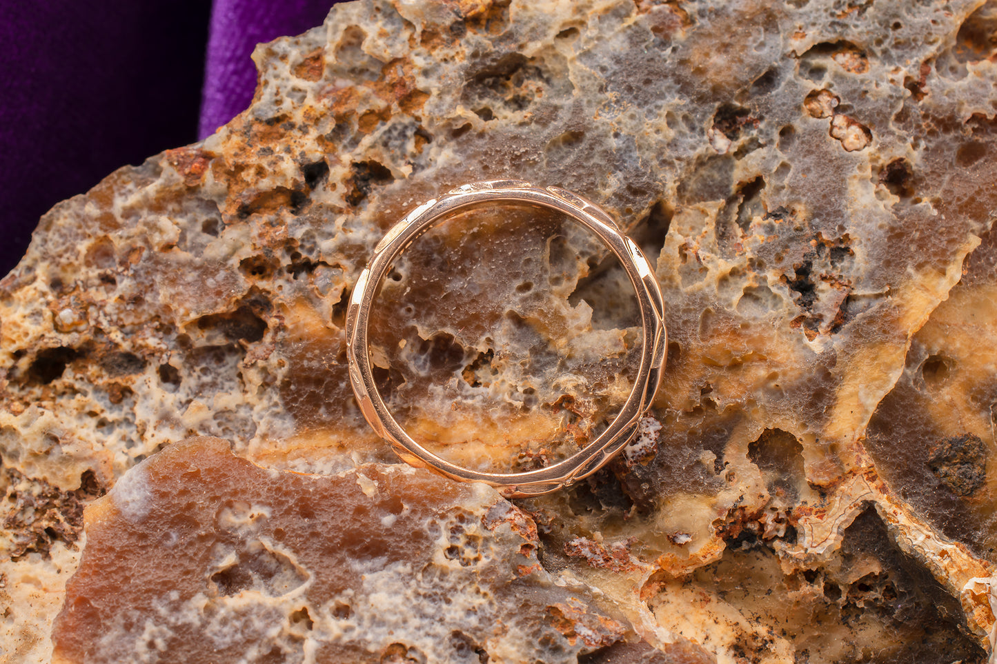 Vintage 14k Rose Gold Burnished Set Diamond Eternity Band 2.4mm