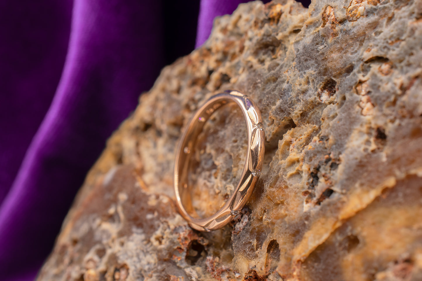 Vintage 14k Rose Gold Burnished Set Diamond Eternity Band 2.4mm