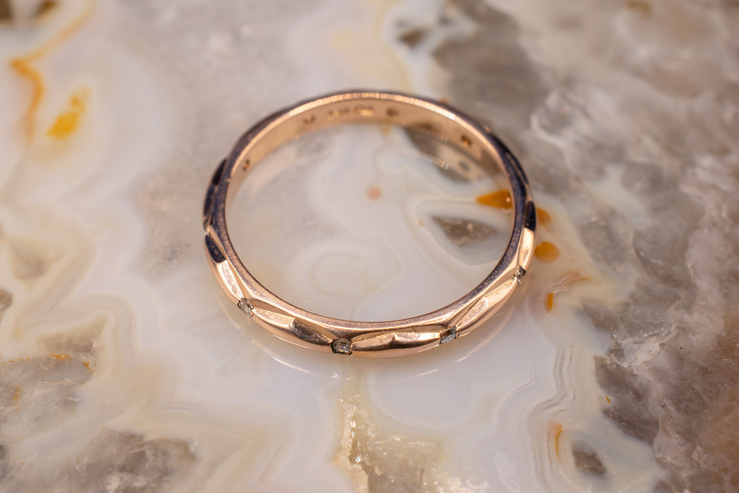 Vintage 14k Rose Gold Burnished Set Diamond Eternity Band 2.4mm