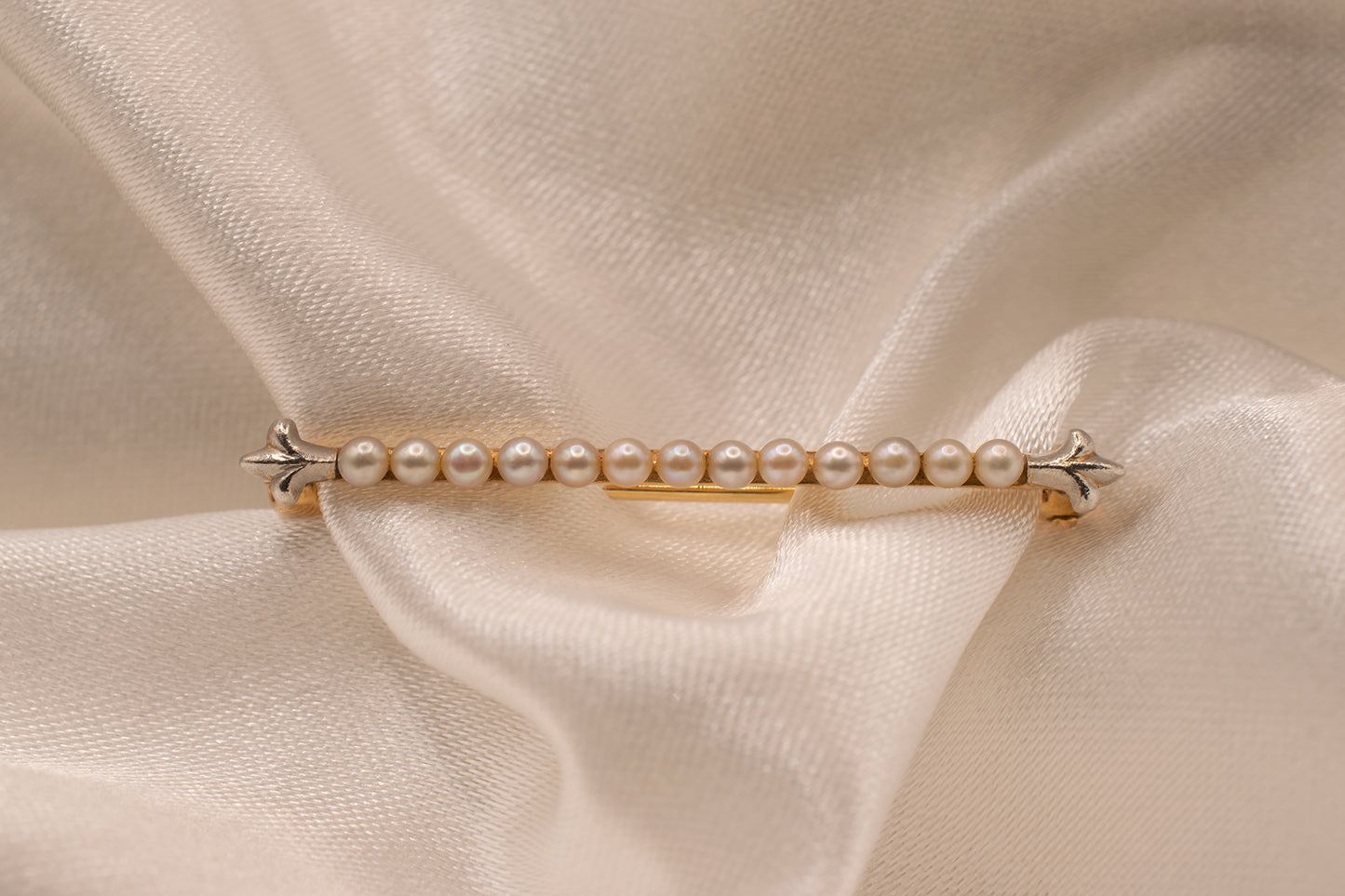 Vintage 14k Yellow Gold Seed Pearl Pin with White Gold Motif