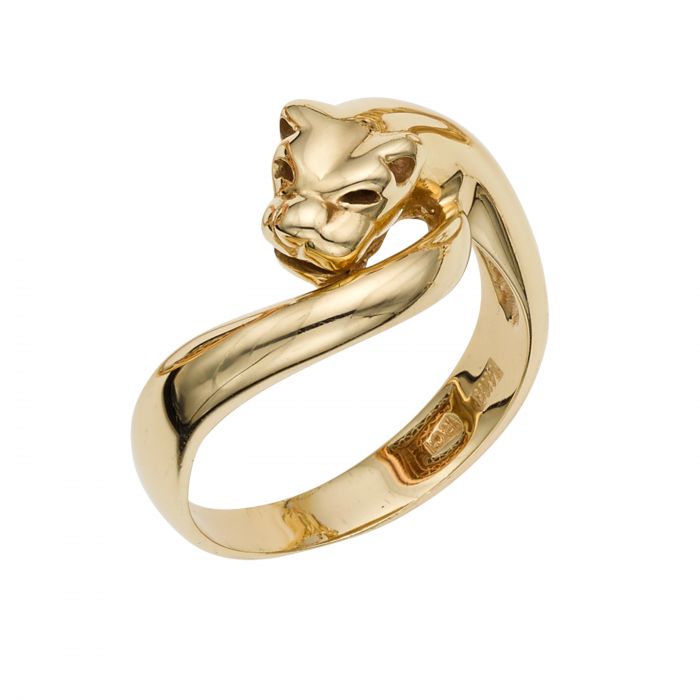 Solid 14K Yellow Gold Cougar, Panther, Cat Statement Ring Size 7