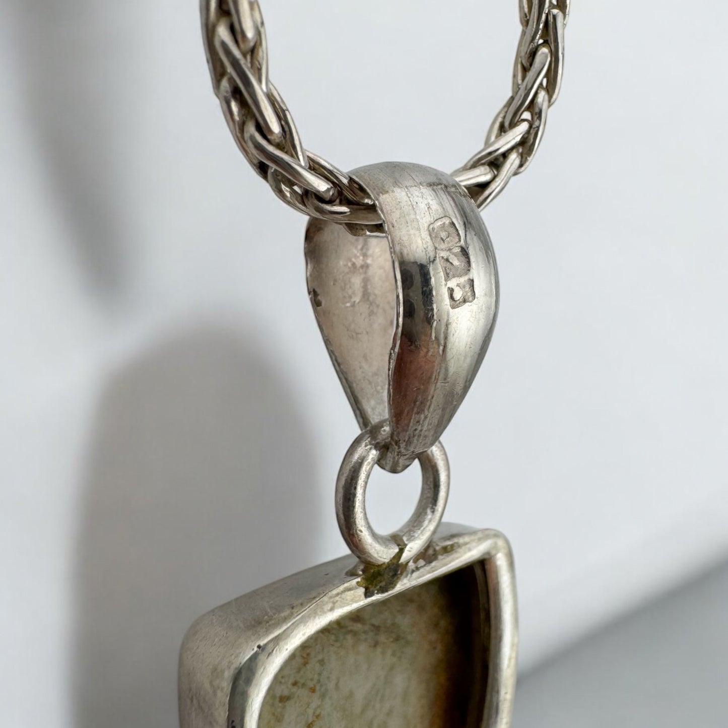 Vintage Sterling Silver Red Coral & Green Agate Handmade Pendant on 18" 2.4 mm Silver Wheat Chain, Artisan Summer Coastal Charm Jewelry