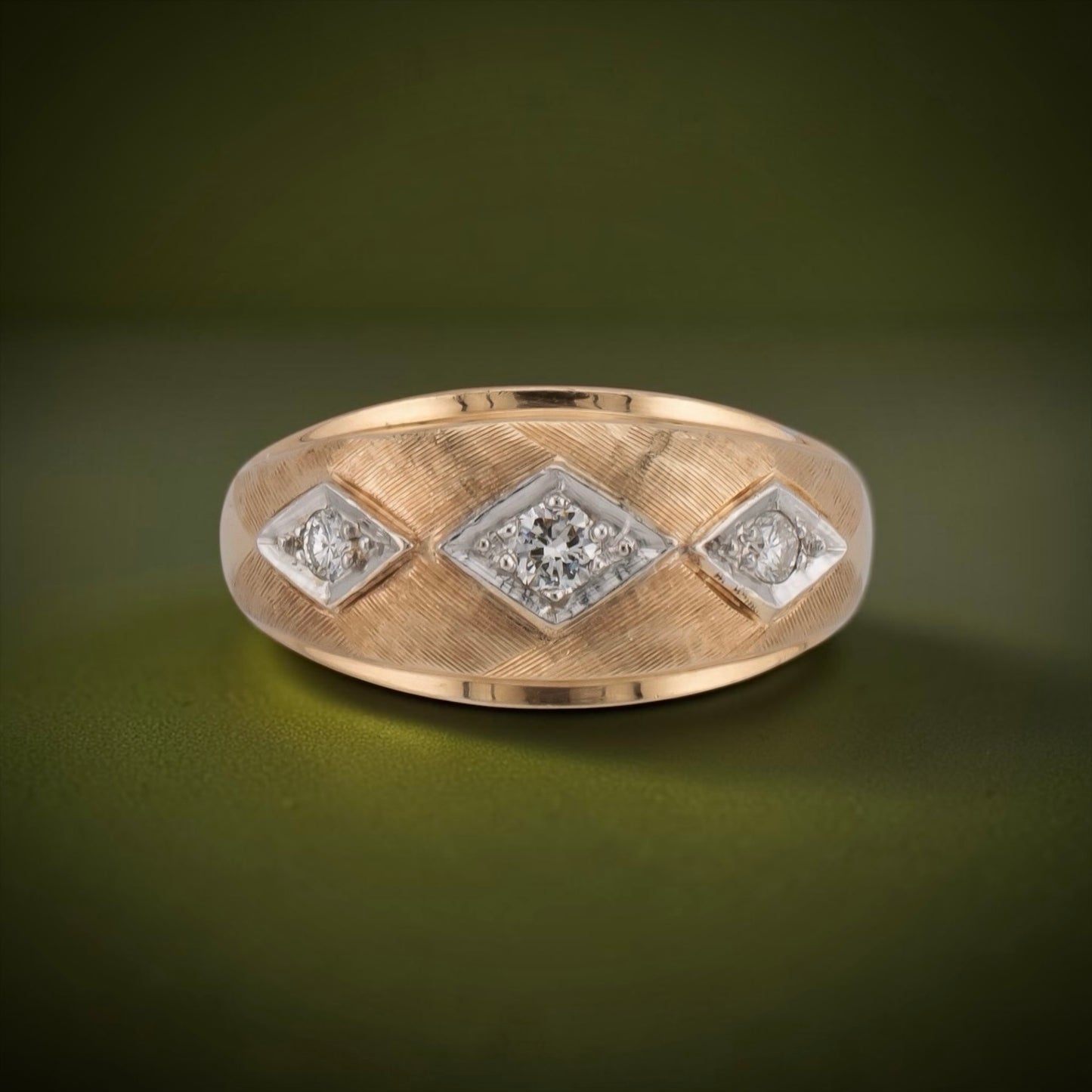 Vintage 1960s 14K Gold Diamond Ring Mid Century Wide Band Size 7.75