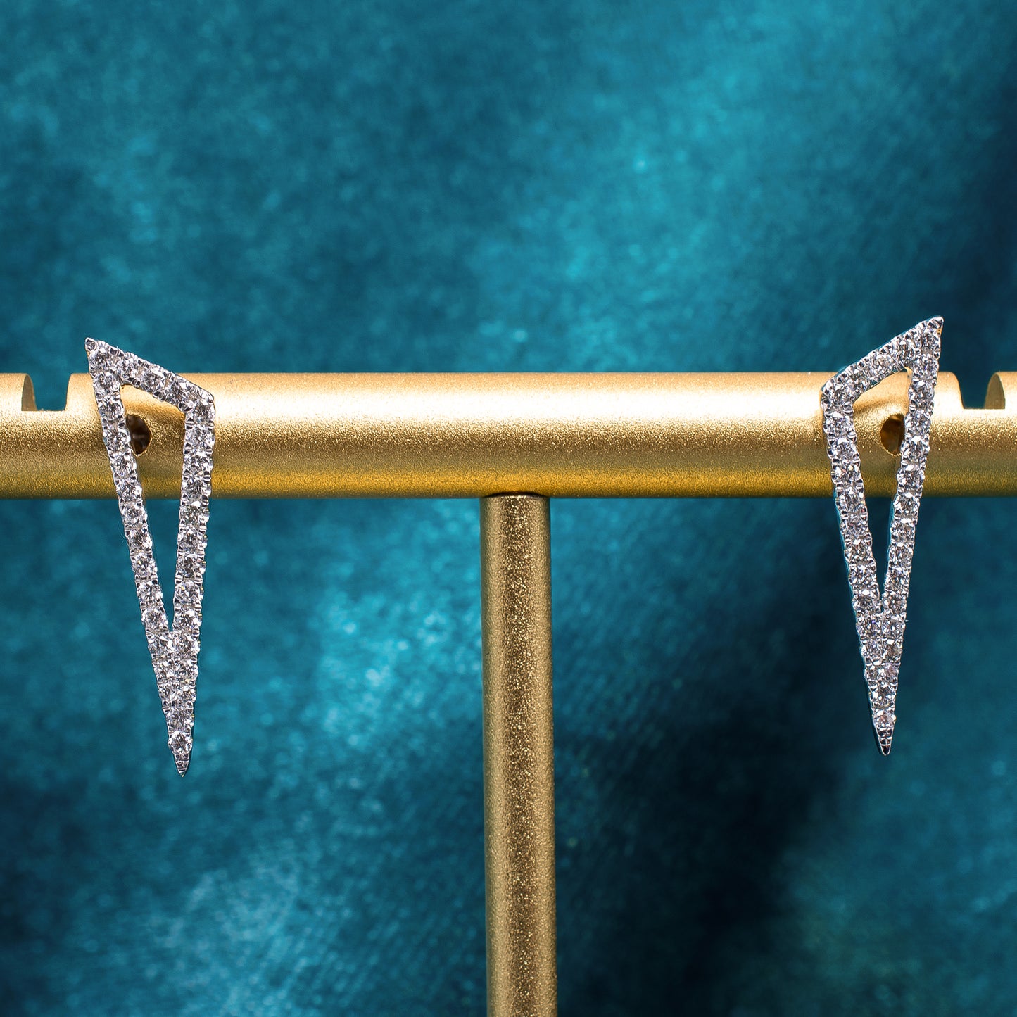 Minimalist 14 Karat White Gold 0.36 Carat Pave Set Natural Diamond Triangle Shape Geometric Stud Earrings