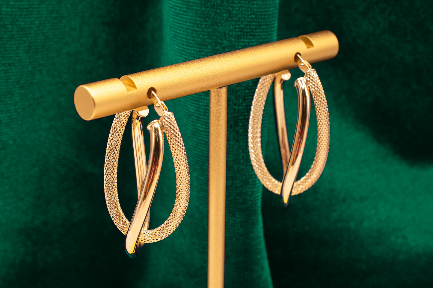 Vintage Estate 14k Yellow Gold Diamond Cut and Polished Finish Drop Twisted Hoop Latch Back Earrings