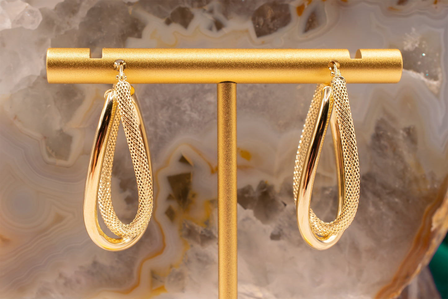 Vintage Estate 14k Yellow Gold Diamond Cut and Polished Finish Drop Twisted Hoop Latch Back Earrings