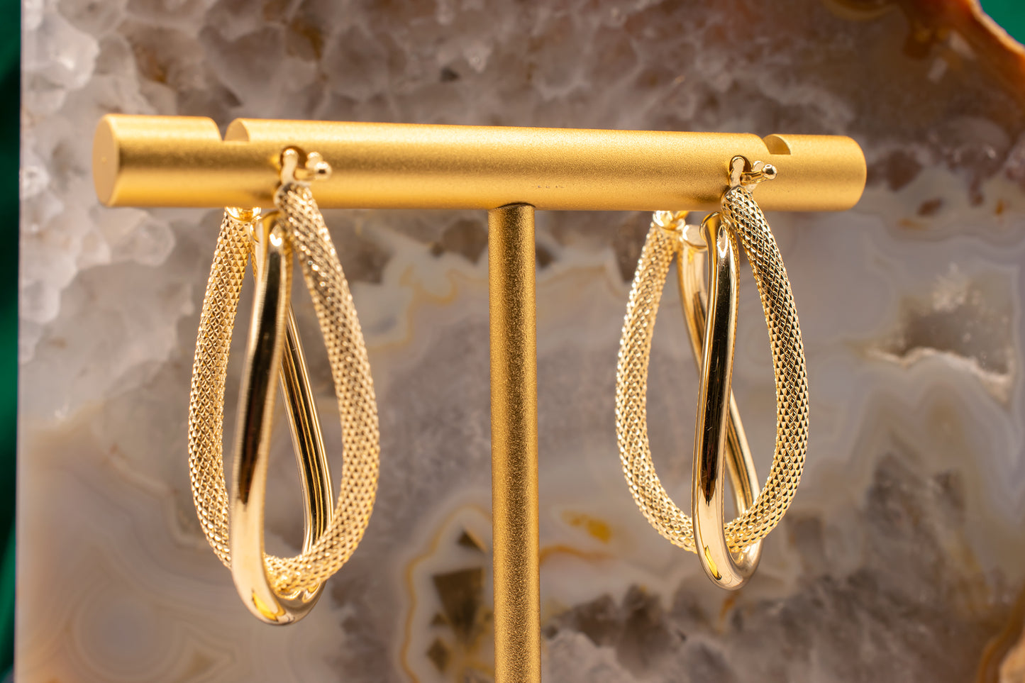 Vintage Estate 14k Yellow Gold Diamond Cut and Polished Finish Drop Twisted Hoop Latch Back Earrings