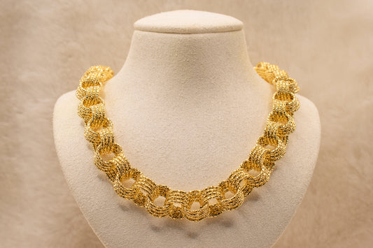 Vintage Estate Italian 14k Yellow Gold Round Interlocking Link Diamond Cut Finish Chain Necklace 19.5 Inches