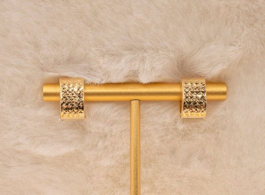 Vintage 14k Yellow Gold Diamond Cut Finish Rectangular Huggie Style Earrings
