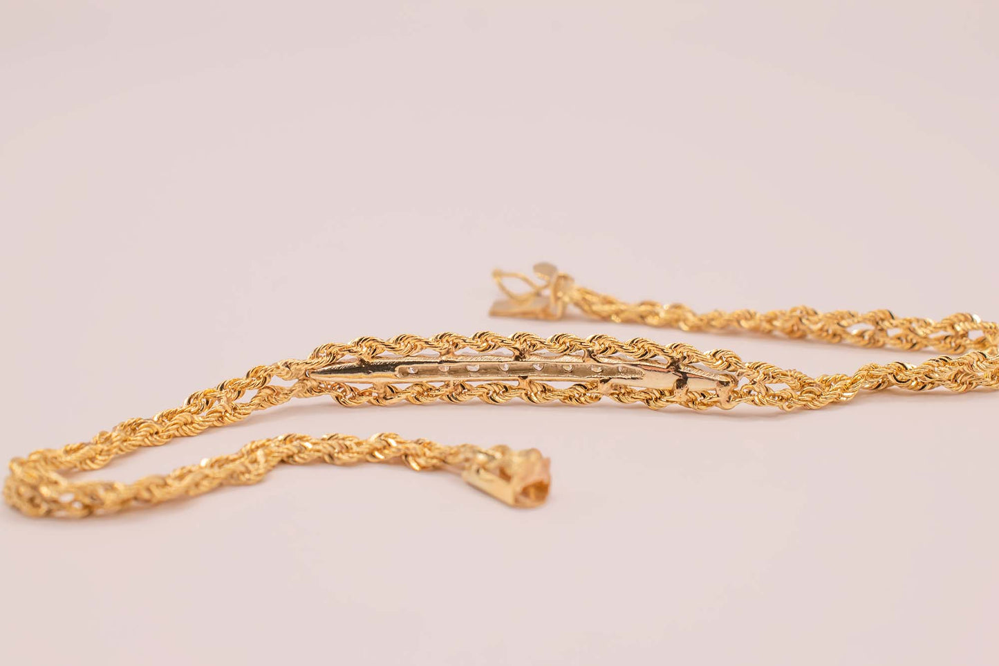 Vintage 14k Yellow Gold Diamond Double Strand Rope Bracelet 6 Inches