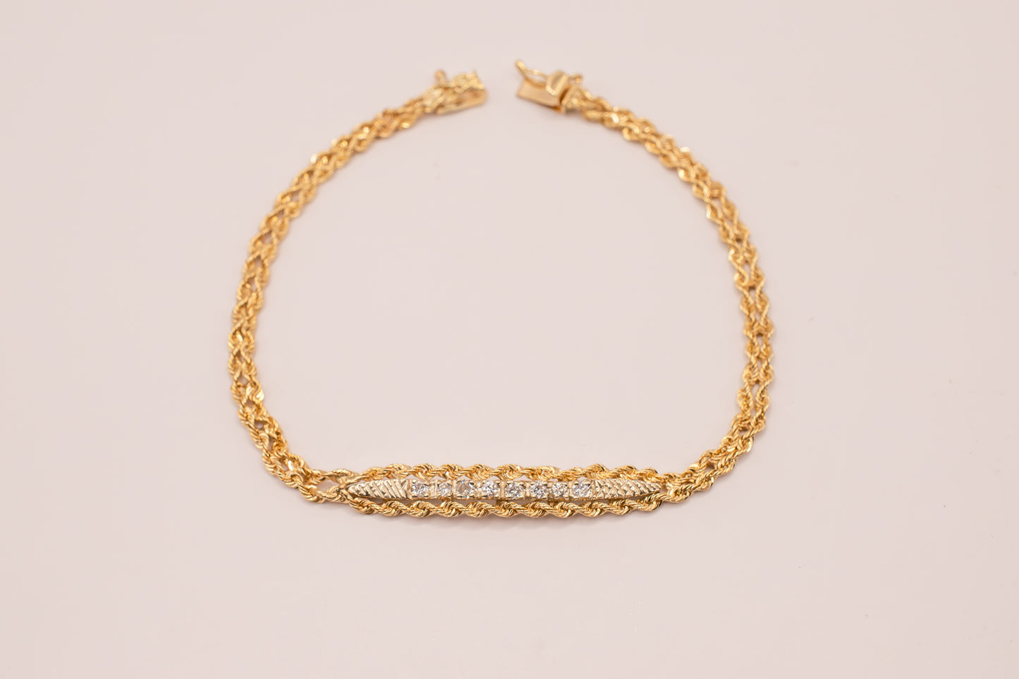 Vintage 14k Yellow Gold Diamond Double Strand Rope Bracelet 6 Inches