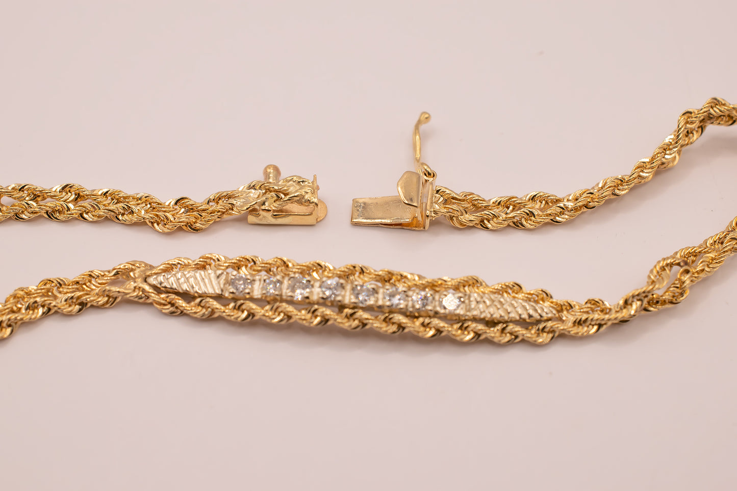 Vintage 14k Yellow Gold Diamond Double Strand Rope Bracelet 6 Inches