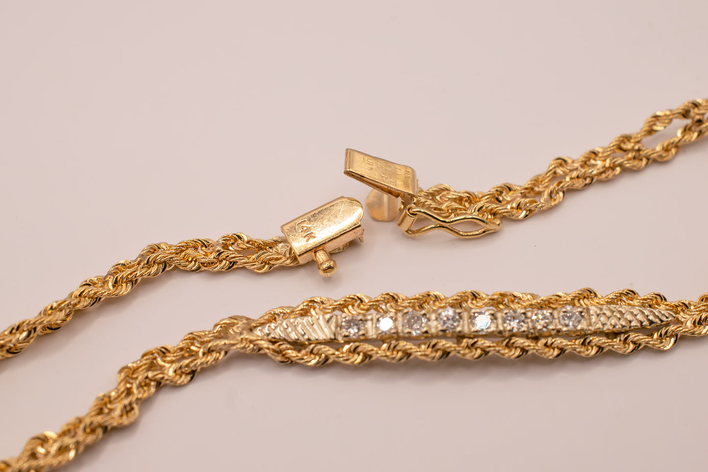 Vintage 14k Yellow Gold Diamond Double Strand Rope Bracelet 6 Inches