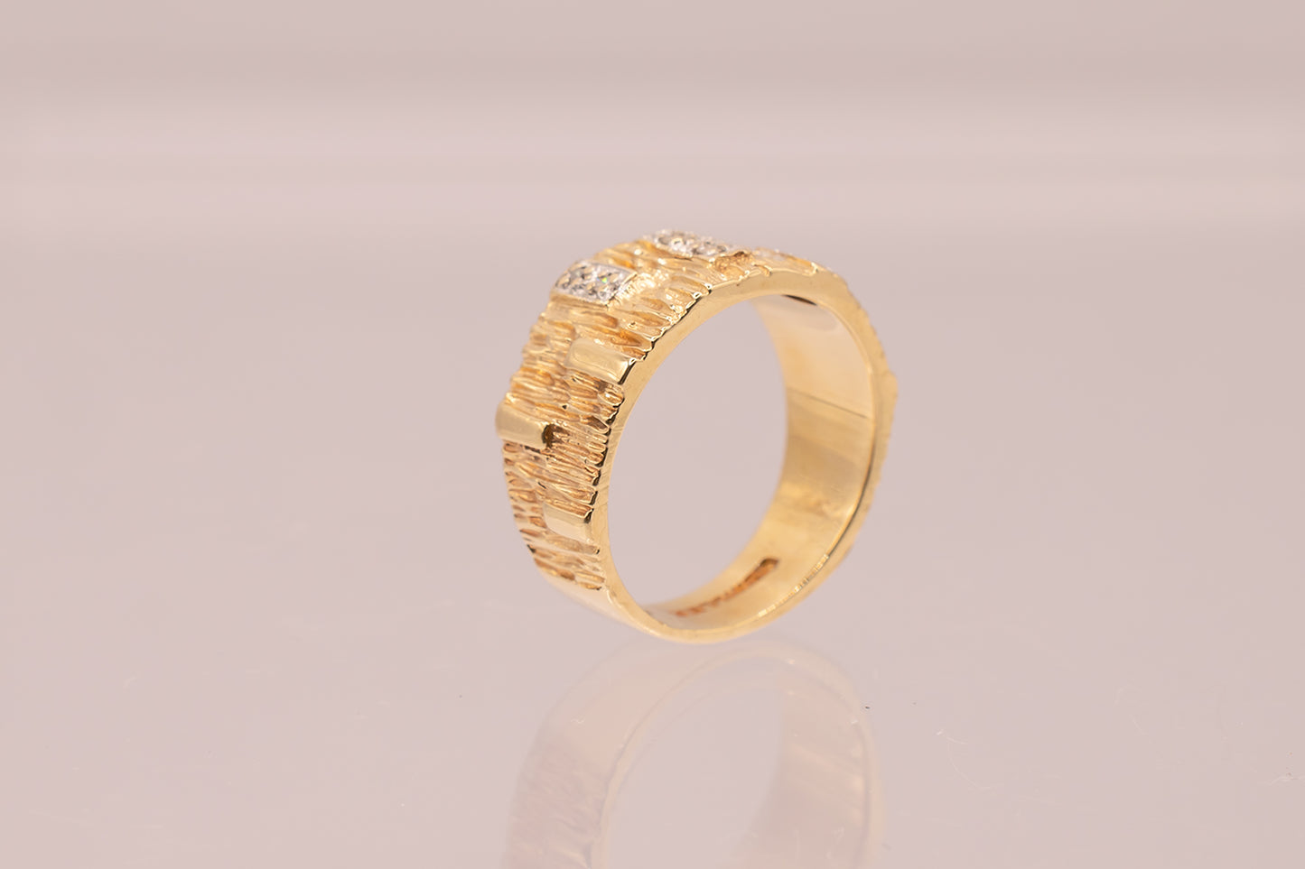 Retro Vintage 14K Yellow Gold Diamond Bamboo Style Ring Size 5