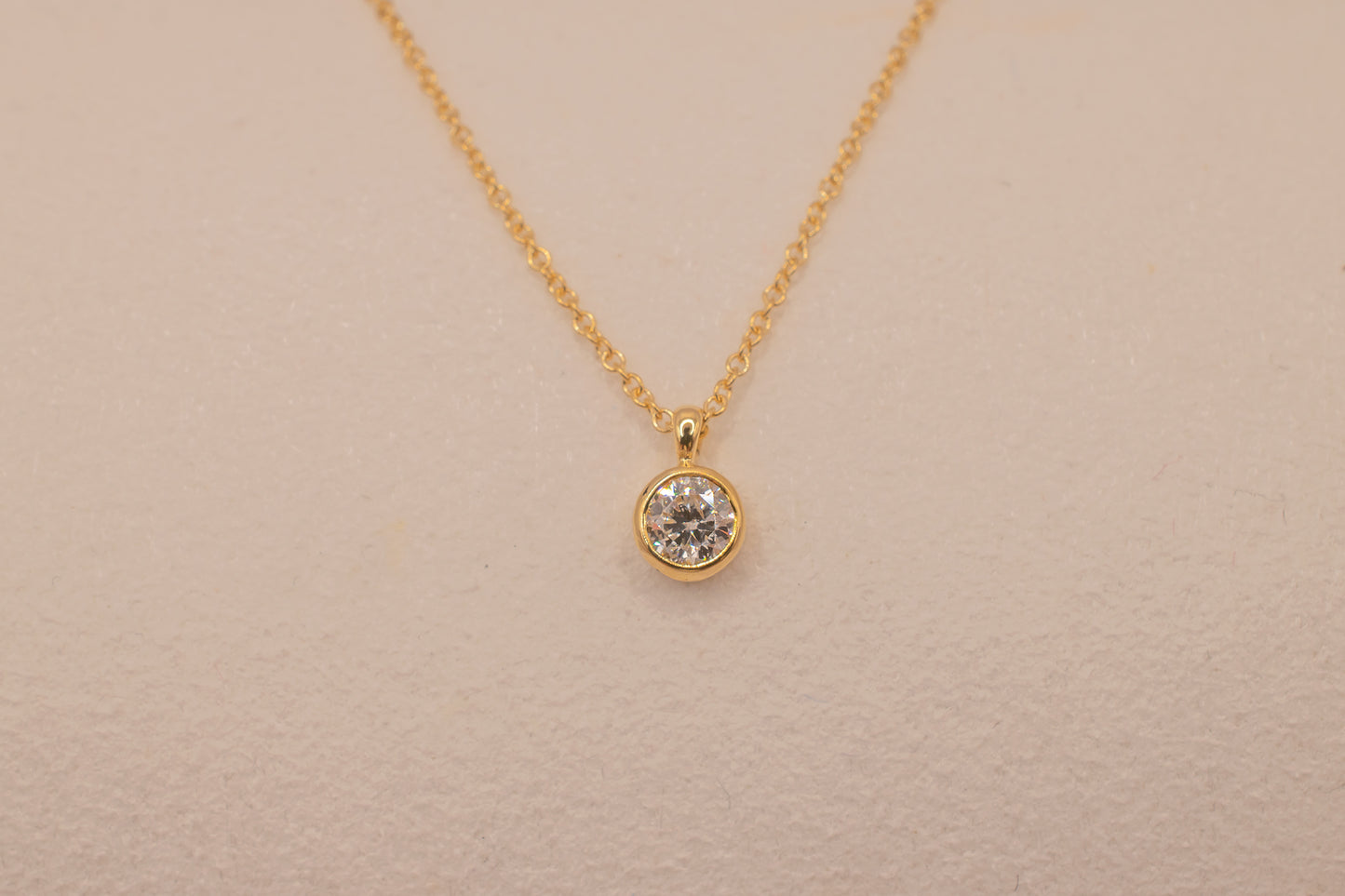 Upcycled Vintage & New 18k Yellow Gold Bezel Set 0.21 Carat Diamond Solitaire Pendant 18 Inches