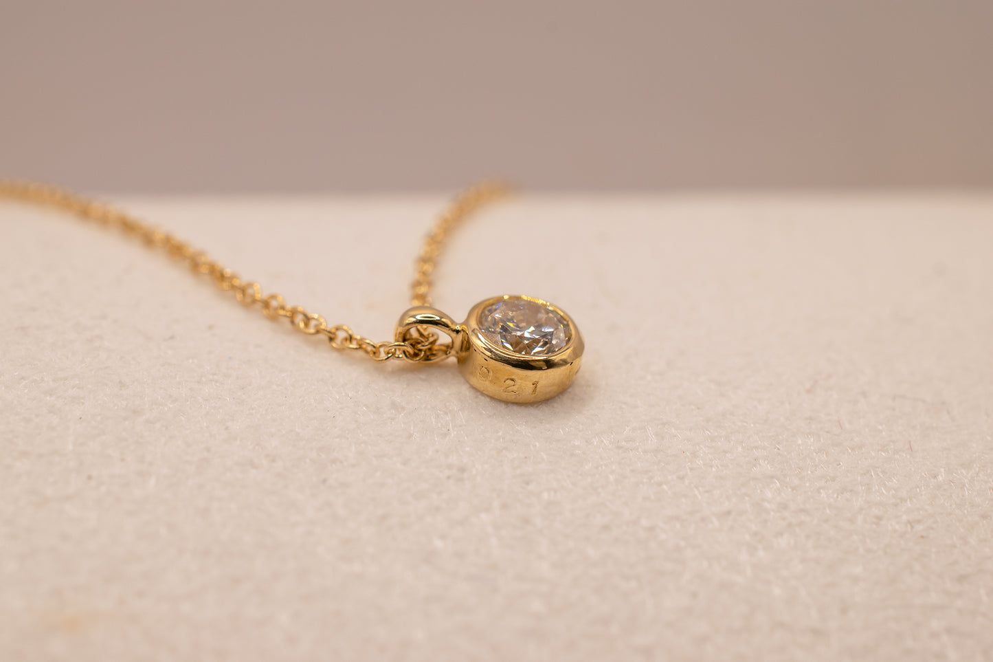 Upcycled Vintage & New 18k Yellow Gold Bezel Set 0.21 Carat Diamond Solitaire Pendant 18 Inches