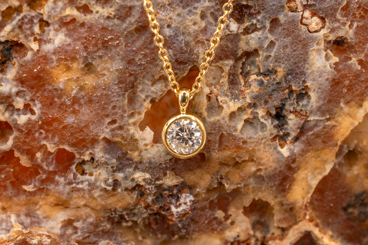 Upcycled Vintage & New 18k Yellow Gold Bezel Set 0.21 Carat Diamond Solitaire Pendant 18 Inches