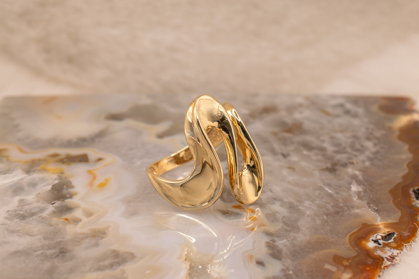 Vintage Estate Mid-Century Inspired 14k Yellow Gold Abstract Wave Design Ring Size 8