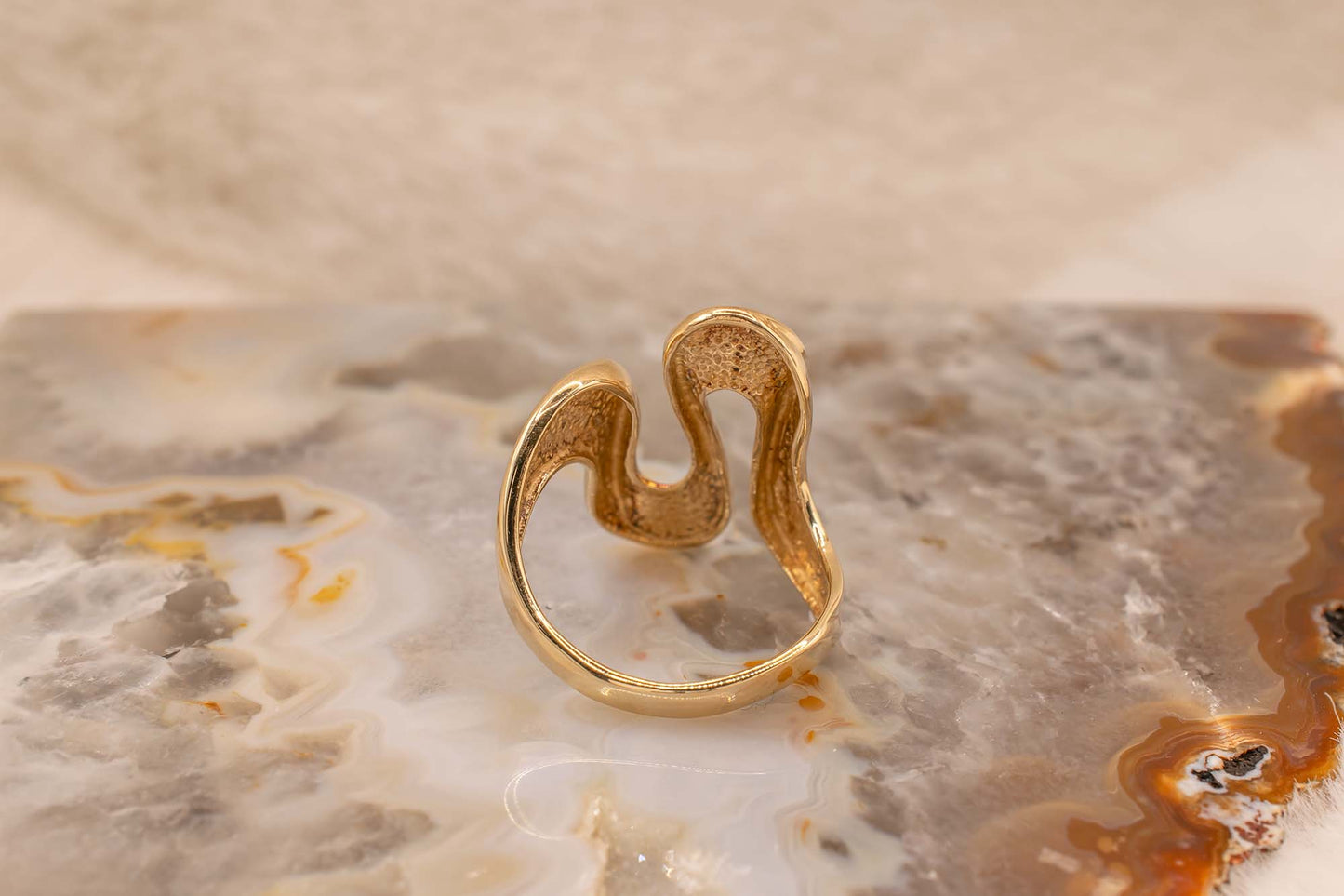 Vintage Estate Mid-Century Inspired 14k Yellow Gold Abstract Wave Design Ring Size 8