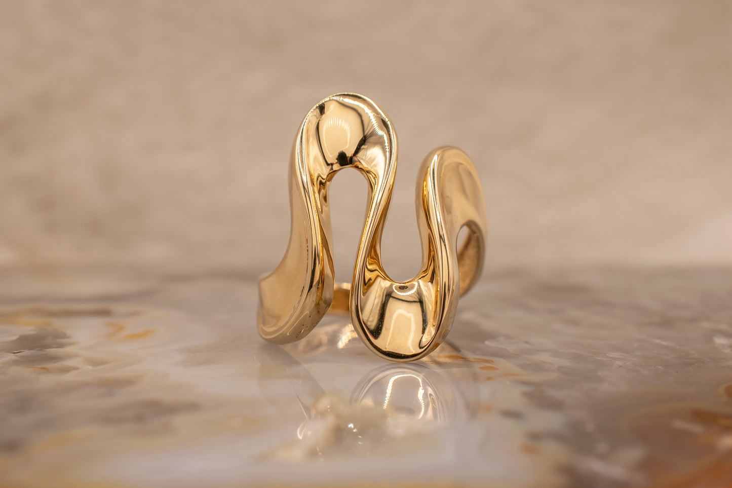 Vintage Estate Mid-Century Inspired 14k Yellow Gold Abstract Wave Design Ring Size 8