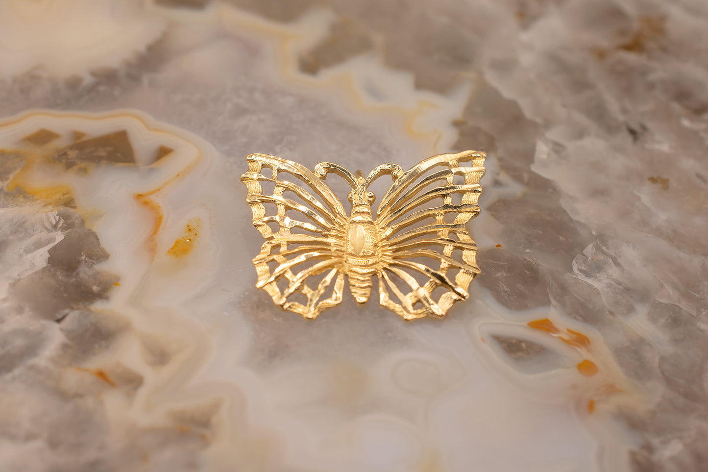 Vintage 14k Yellow Gold Diamond Cut Butterfly Slide Pendant