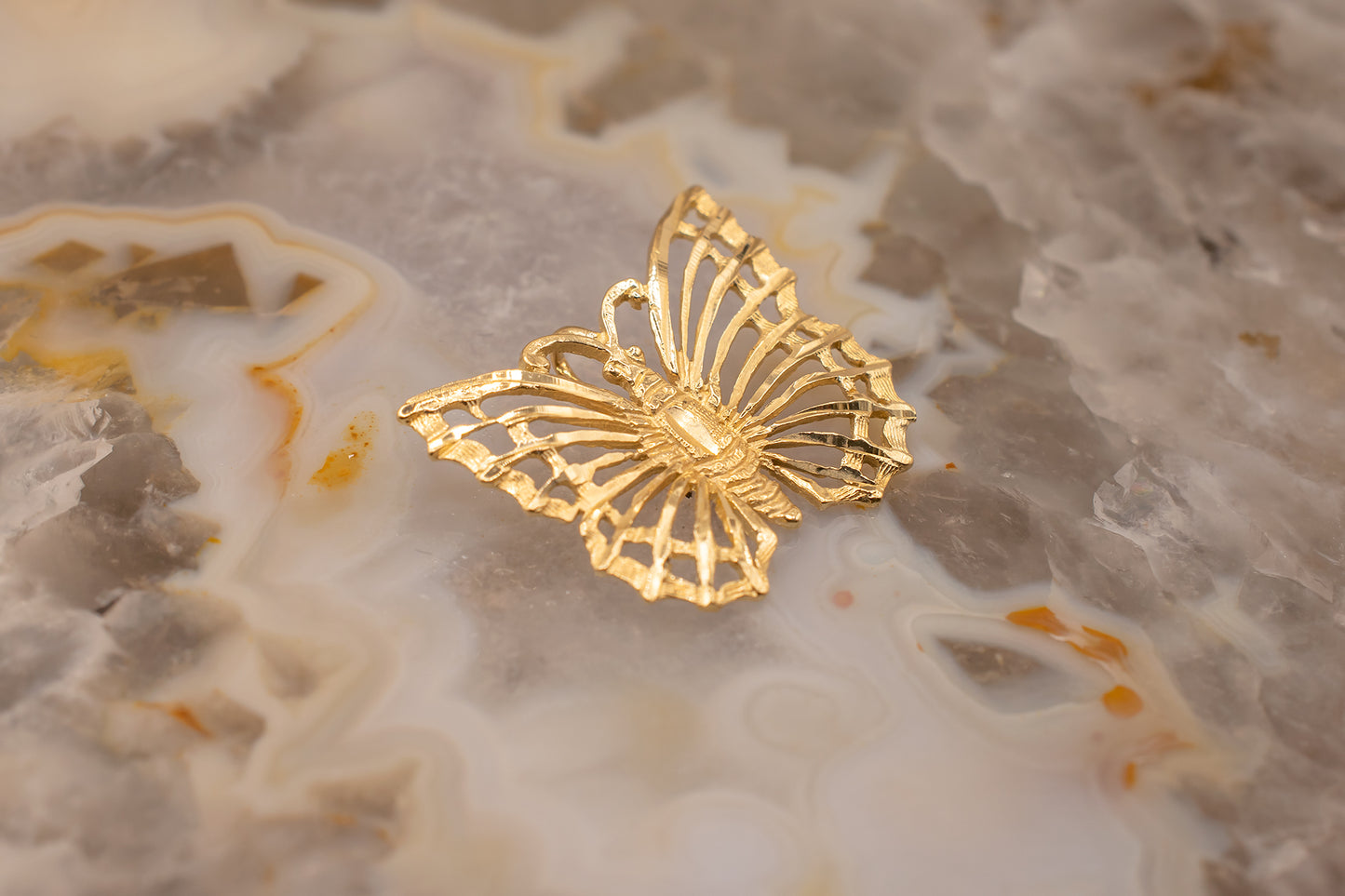 Vintage 14k Yellow Gold Diamond Cut Butterfly Slide Pendant