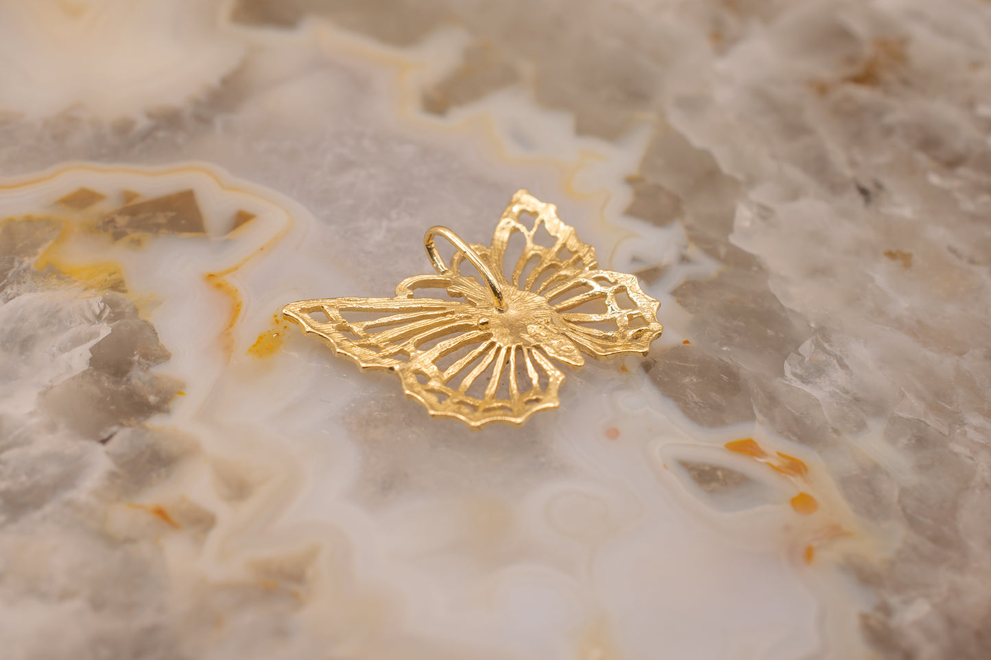 Vintage 14k Yellow Gold Diamond Cut Butterfly Slide Pendant