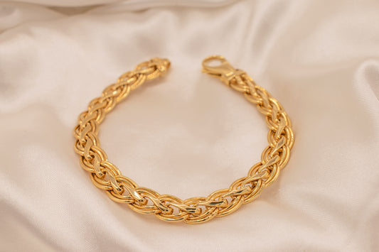 Vintage Estate 14K Yellow Gold Italian Braided Bracelet With Large Lobster Clasp 8mm 7 Inches
