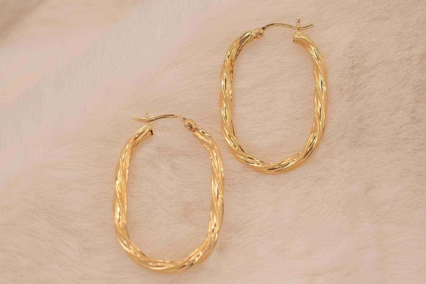90s Vintage 14k Yellow Gold Long Oval Rope Style Hoops 1.3" Drop Length