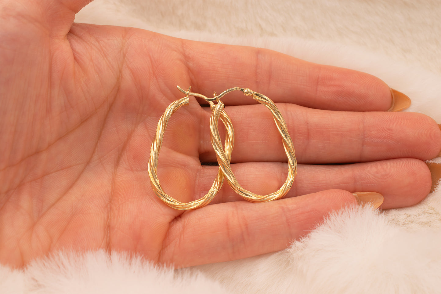 90s Vintage 14k Yellow Gold Long Oval Rope Style Hoops 1.3" Drop Length