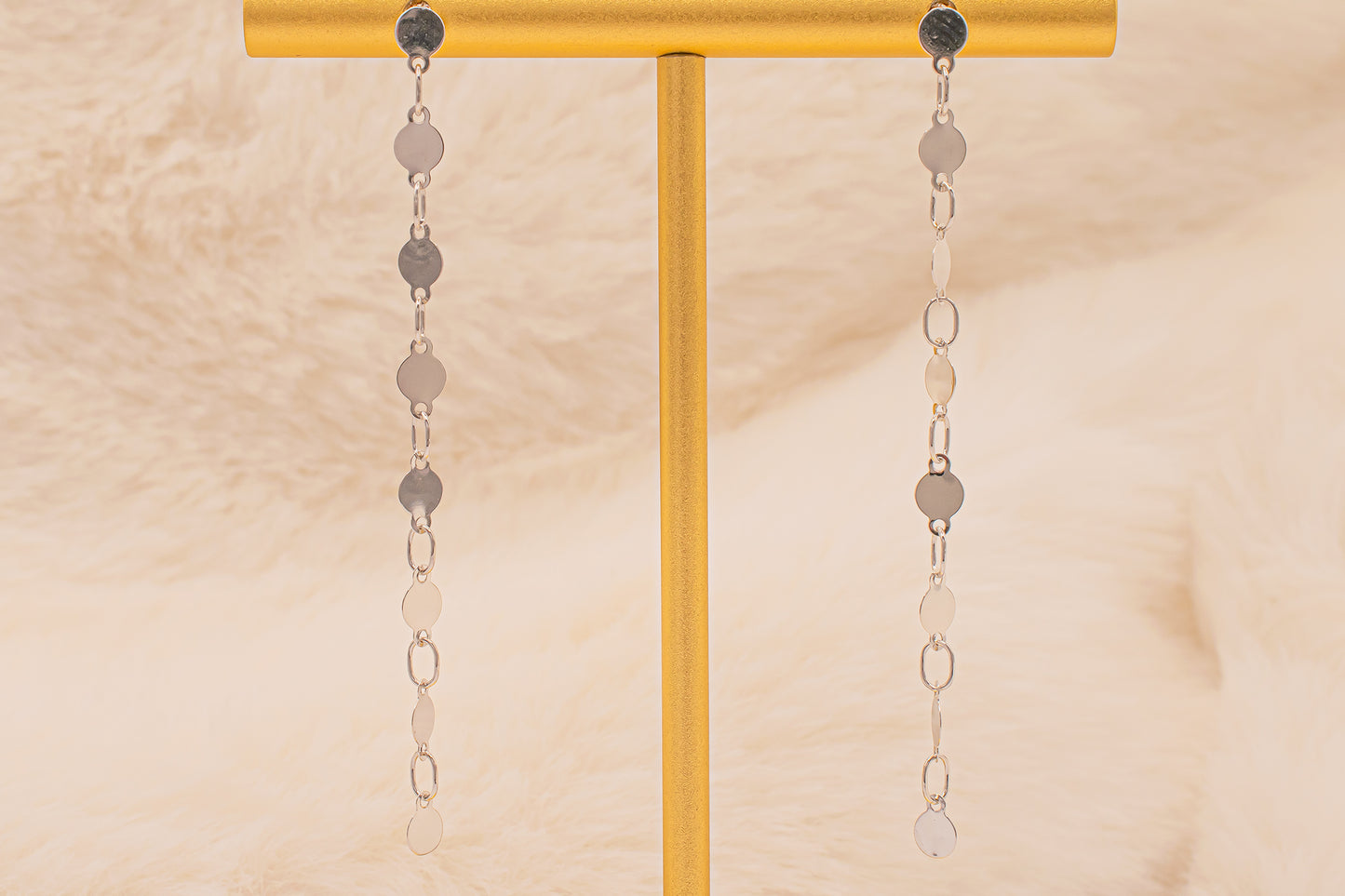 14 Karat White Gold Reflective Mirror Dangling Two Inch Drop Earrings