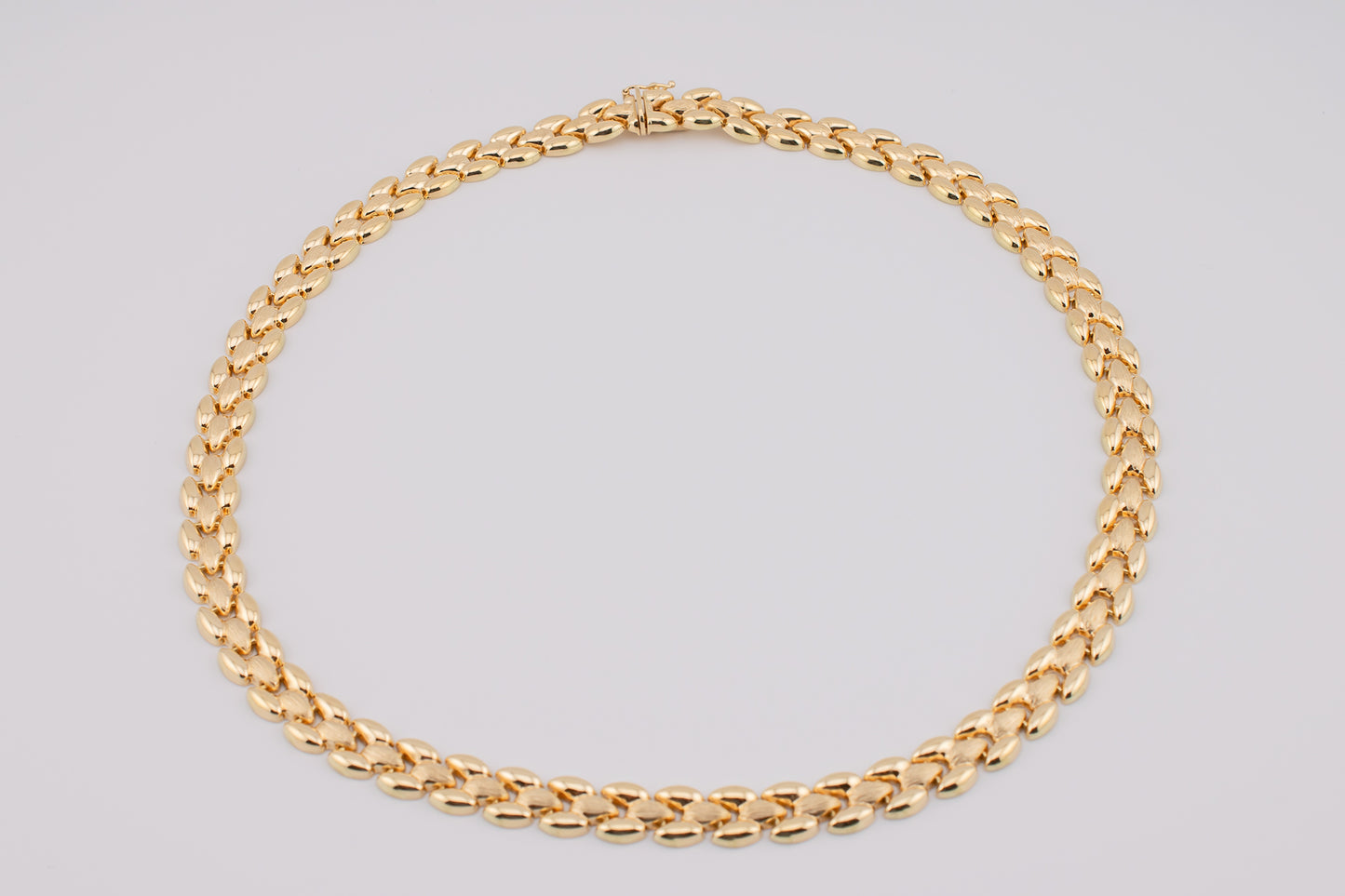 Vintage Estate 14KT Yellow Gold Italian Panther Link High Polish And Brushed Finish Necklace 18 Inches 9mm