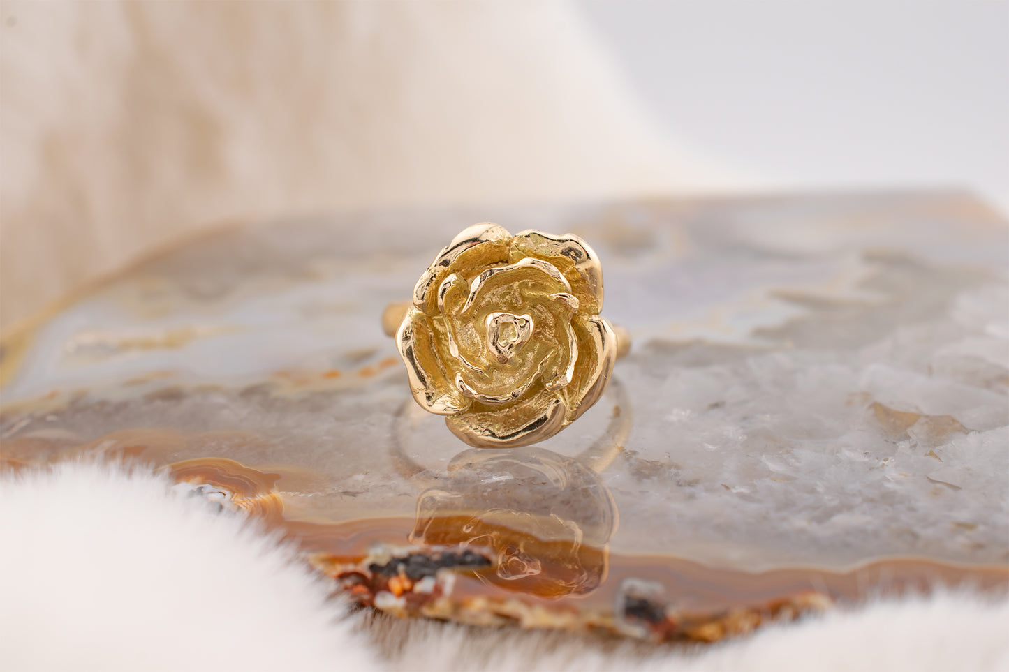 Vintage Handmade 14 Karat Yellow Gold Artisan Flower Rose Ring