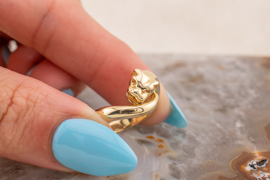 Solid 14K Yellow Gold Cougar, Panther, Cat Statement Ring Size 7