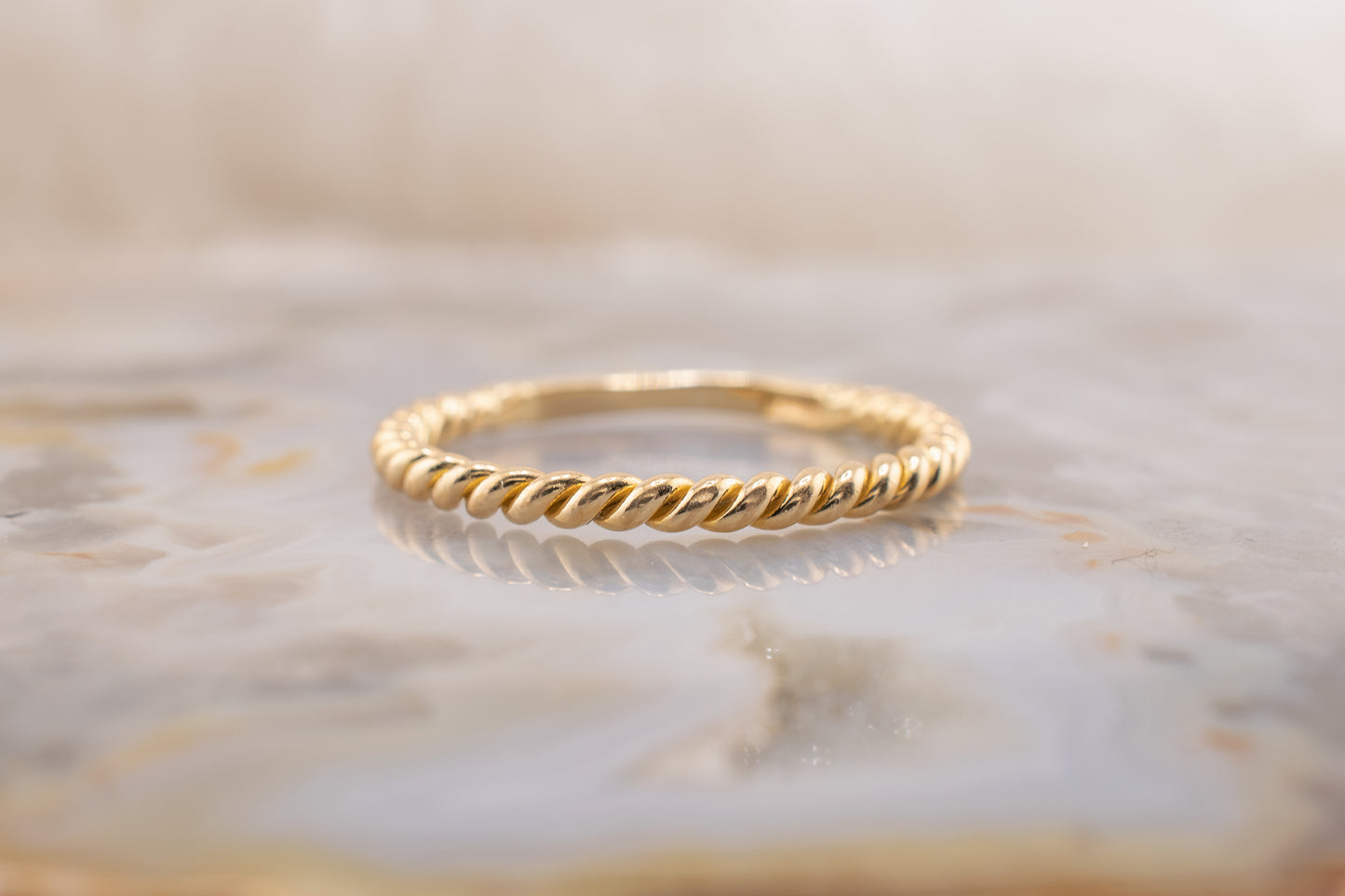 Circa early 2000s Vintage Estate Solid 18 Karat Yellow Gold Minimalist Rope Design Band, Stackable Band, 2mm Size 8.75