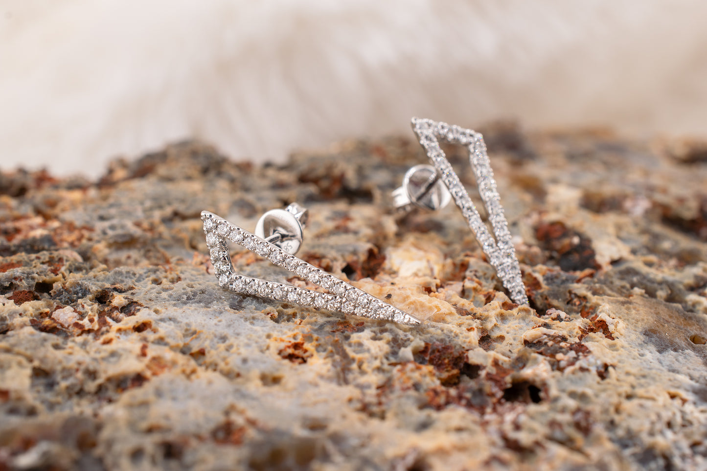 Minimalist 14 Karat White Gold 0.36 Carat Pave Set Natural Diamond Triangle Shape Geometric Stud Earrings