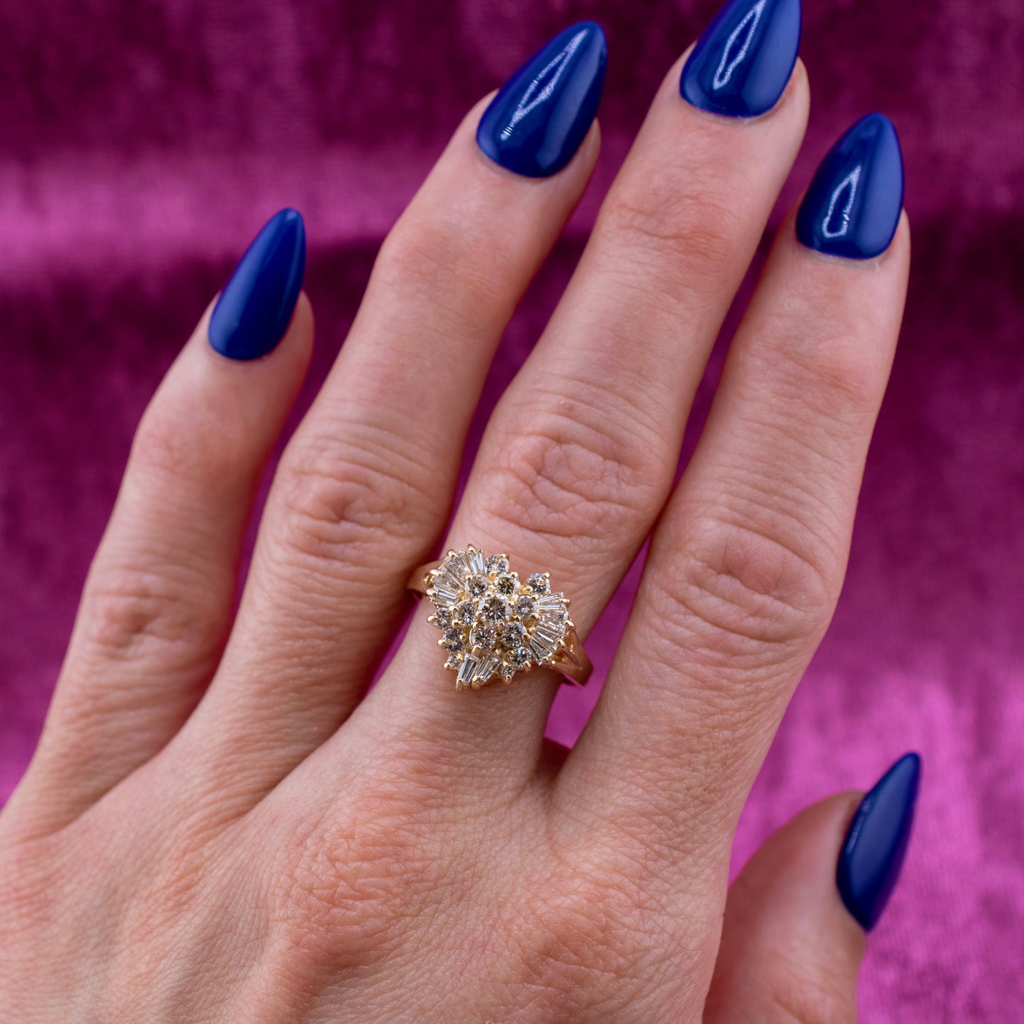 Vintage 14K Yellow Gold Round & Baguette Diamond Heart Ring 1.04 CTW