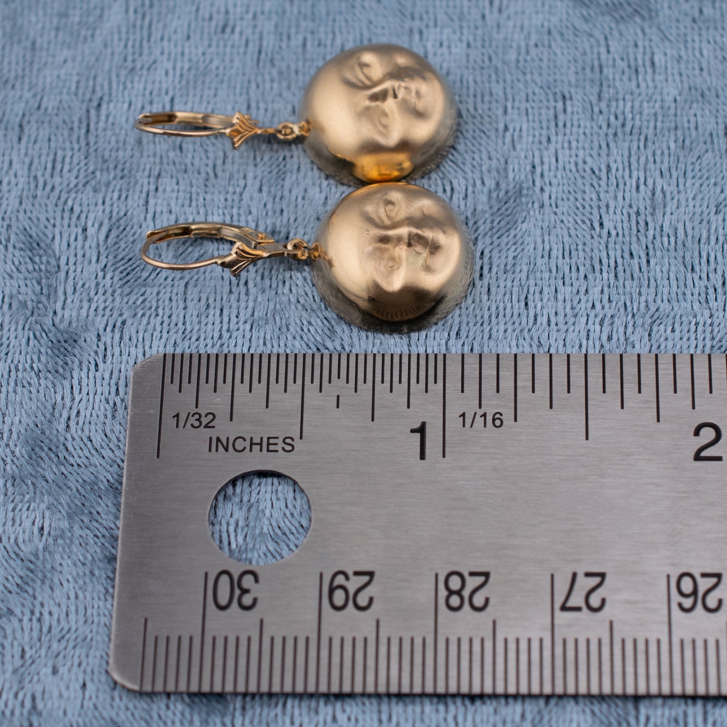 Vintage 14K Gold Full Moon Man in the Moon Leverback Dangle Earrings