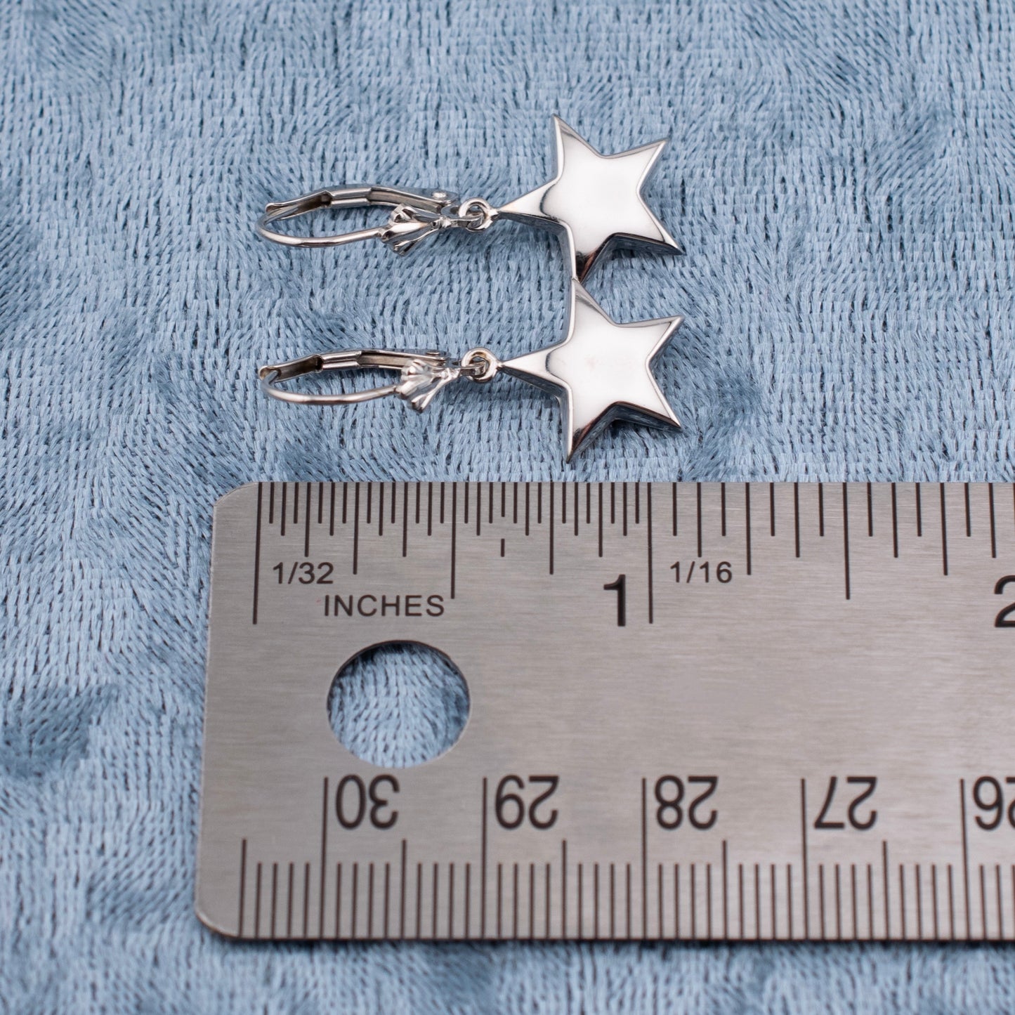 Vintage 14K White Gold Puffy Star Leverback Dangle Earrings