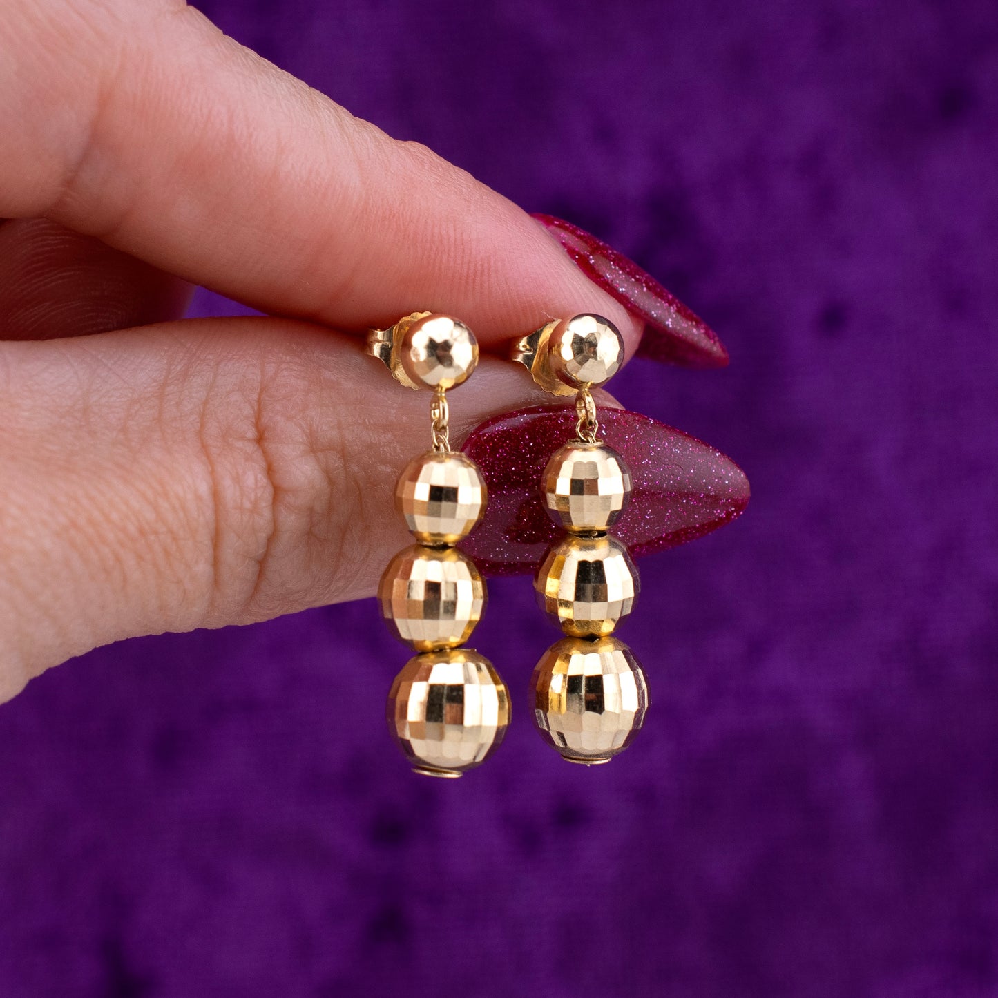 Vintage 14 Karat Yellow Gold Disco Ball Dangle Earrings