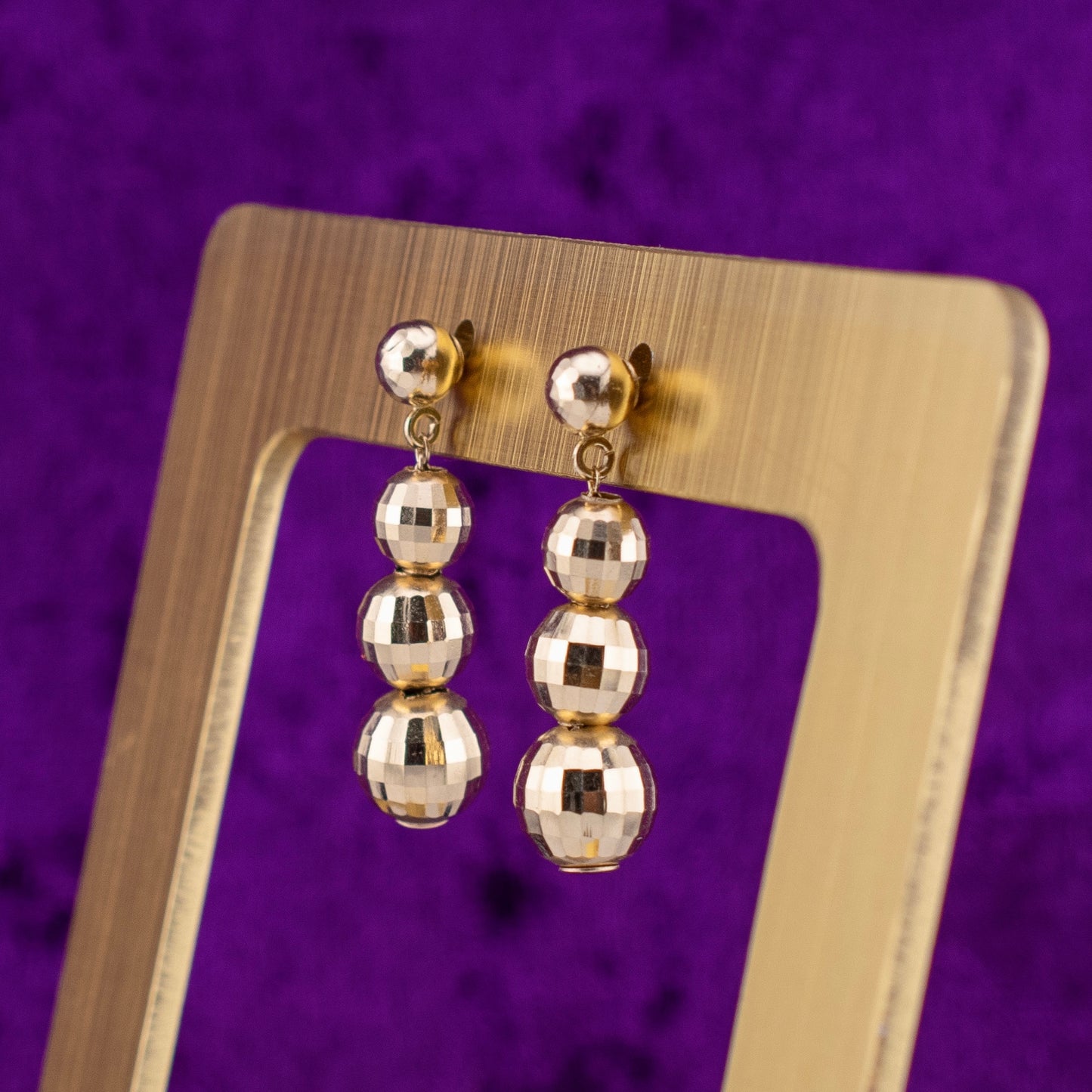 Vintage 14 Karat Yellow Gold Disco Ball Dangle Earrings