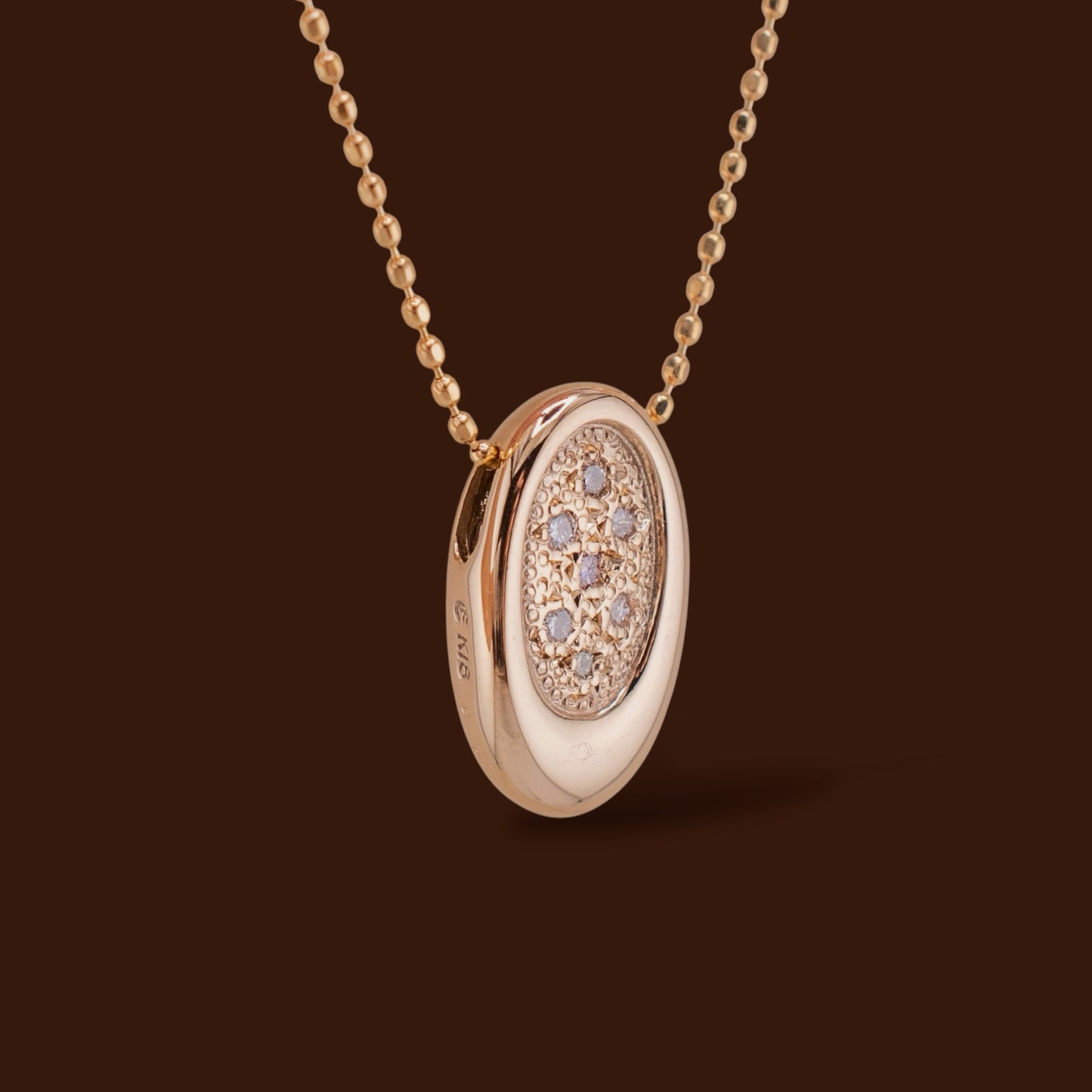 18K Rose Gold 0.10 CTW Diamond Oval Slide Pendant Adjustable Necklace