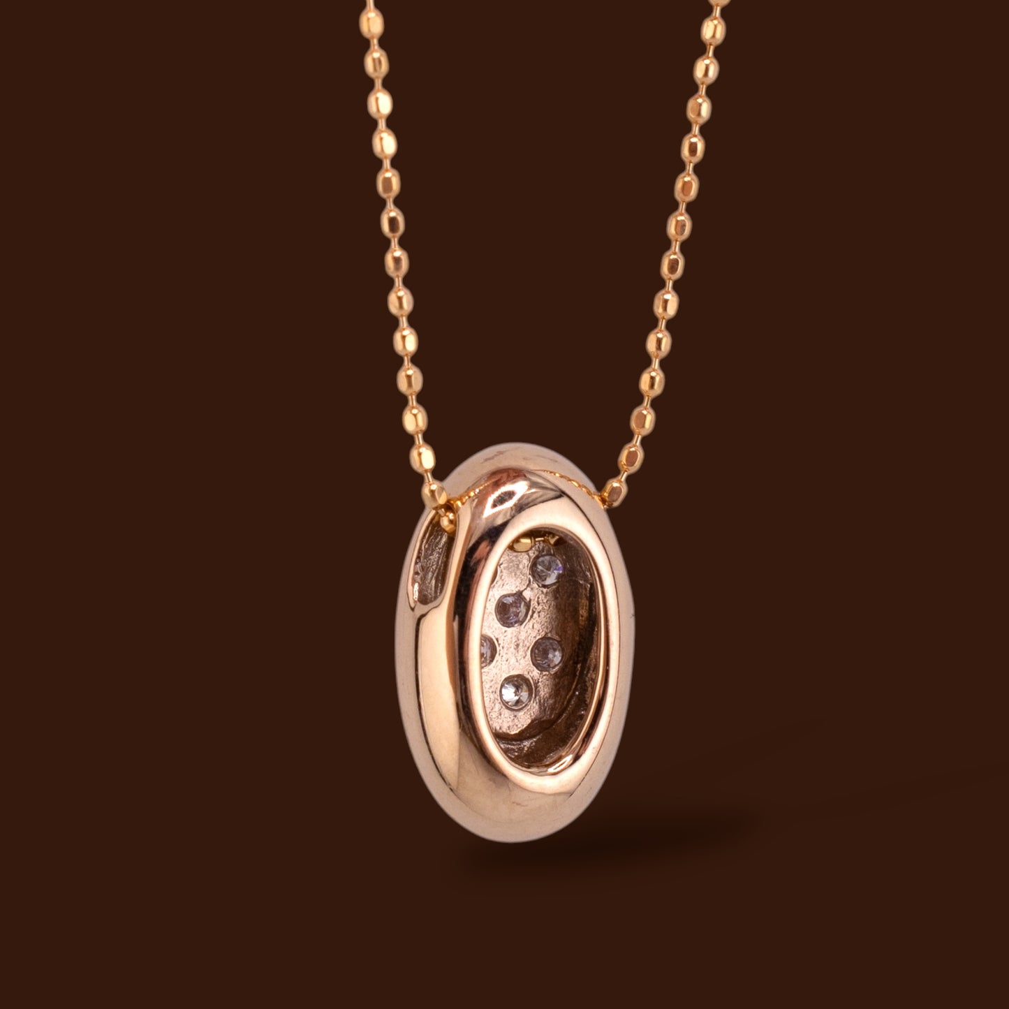 18K Rose Gold 0.10 CTW Diamond Oval Slide Pendant Adjustable Necklace