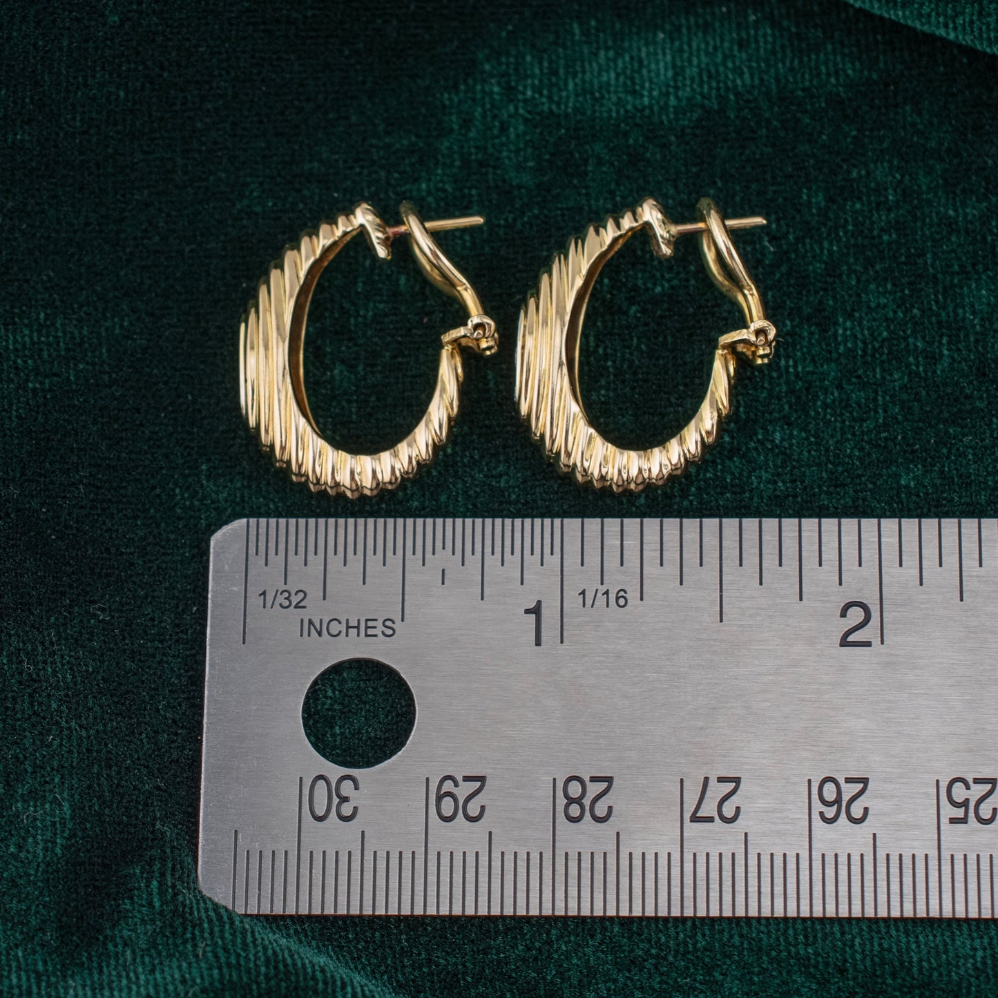 Vintage 1980s 14K Yellow Gold Diamond Omega Back Hoop Earrings 0.45ctw