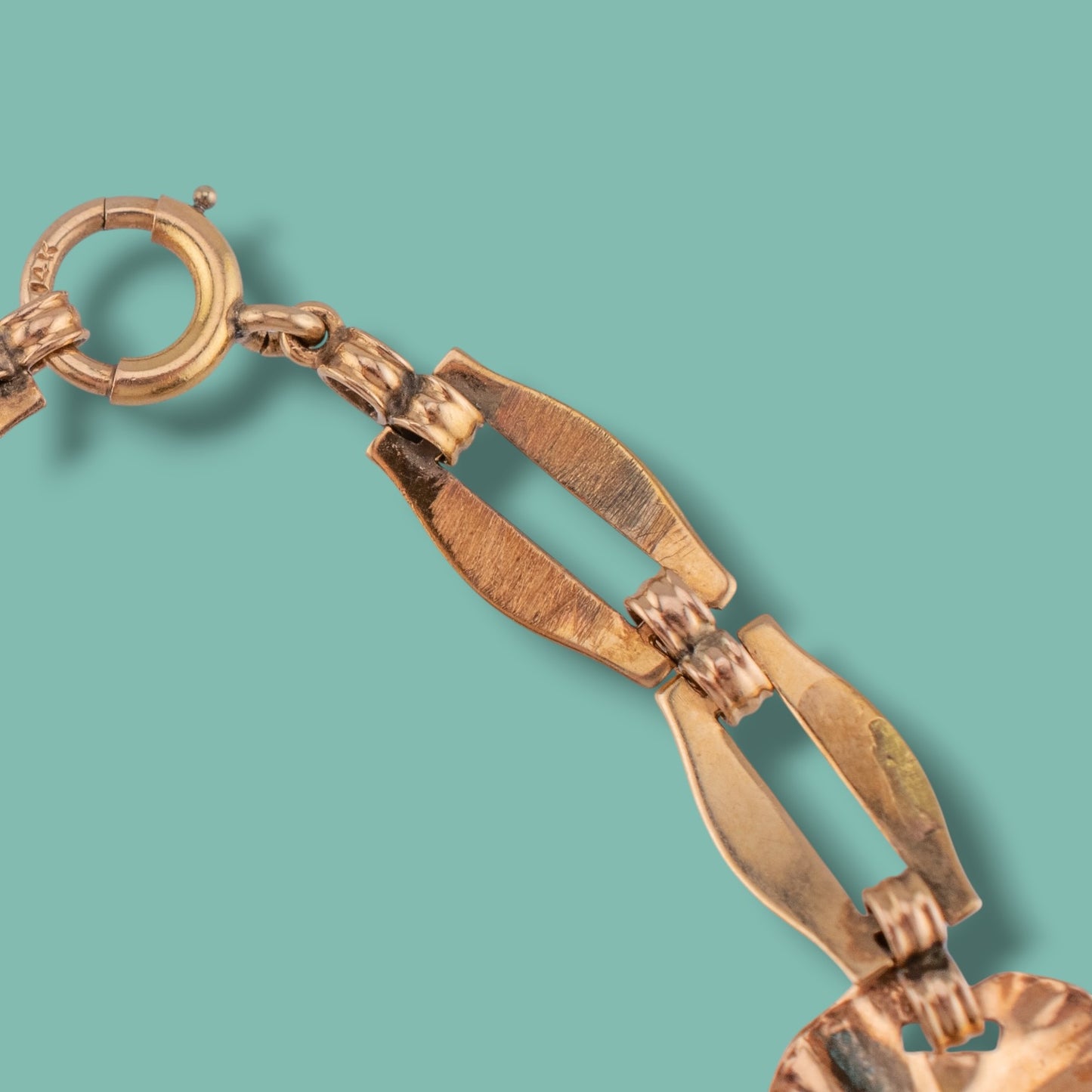 Vintage 1950s 14K Yellow Gold 3.06ctw Natural Blue Zircon Flower Link Bracelet