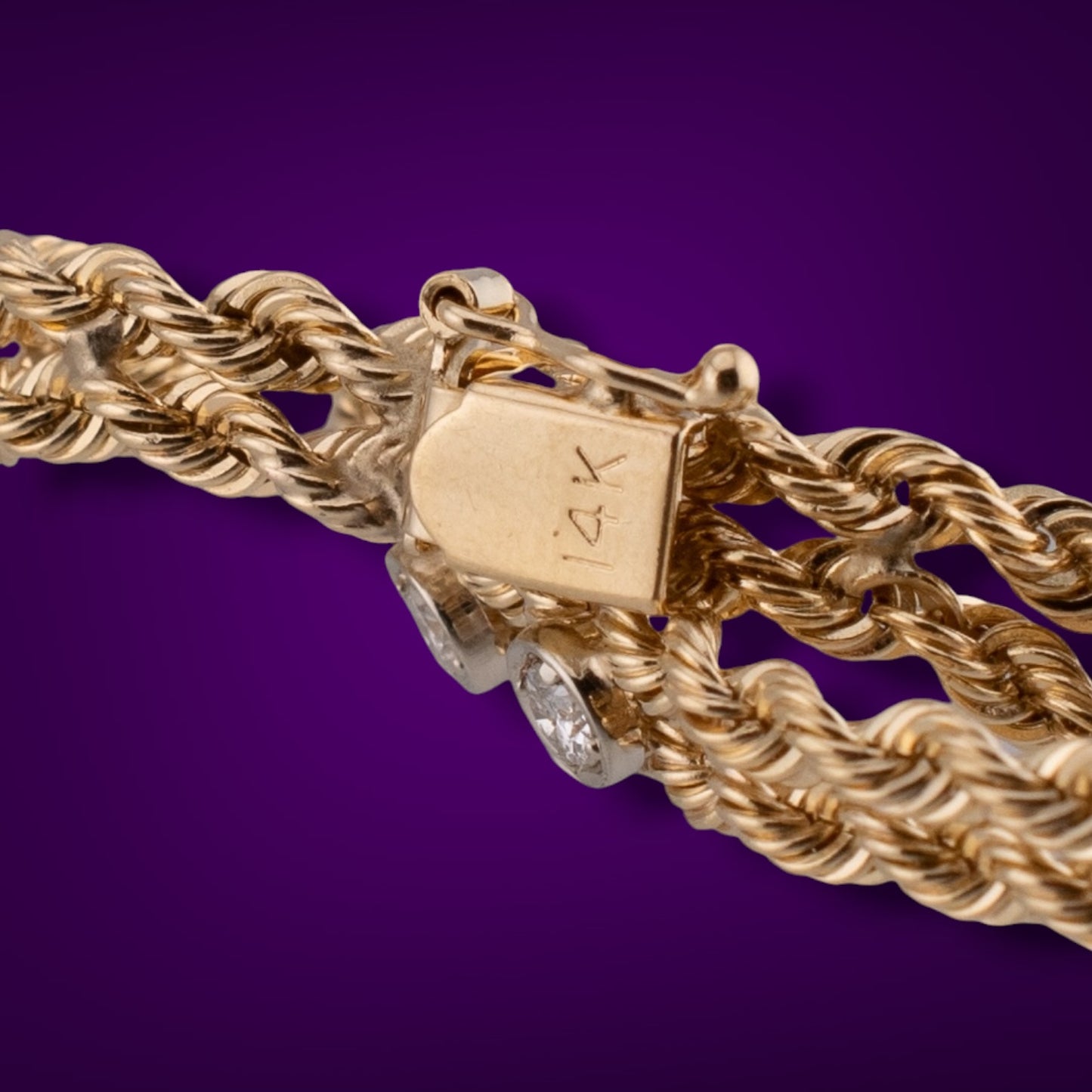 Vintage 14K Yellow Gold Double Rope Chain Diamond Bracelet 0.36ctw 6.25"